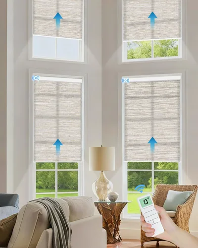 Vista 17 de Tokblind Persianas enrollables motorizadas de filtrado de luz con control remoto, persianas inteligentes para ventanas compatibles con Alexa Google