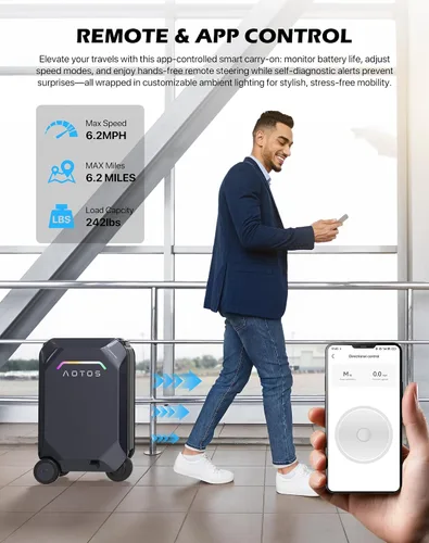 Vista 4 de Smart Equipaje manejable equipaje de mano con ruedas enrollables, 22 x 14 x 9-TSA, carcasa rígida de 22 pulgadas aprobada por aerolíneas, maleta