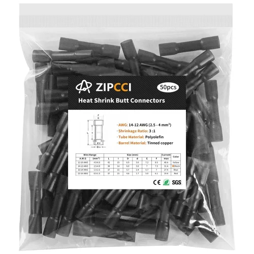 Vista 13 de Conectores a tope termorretráctiles de 12-10 AWG, 50 unidades, amarillos, impermeables, conectores de cable eléctrico, empalme, terminales