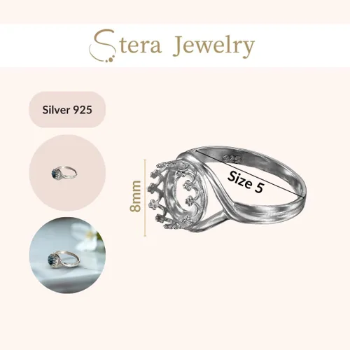 Vista 3 de 2 piezas de anillos de plata de ley 925 – ajuste de bisel redondo de 0.315 in tamaño 5 – suministros de fabricación – espacios en blanco perfectos