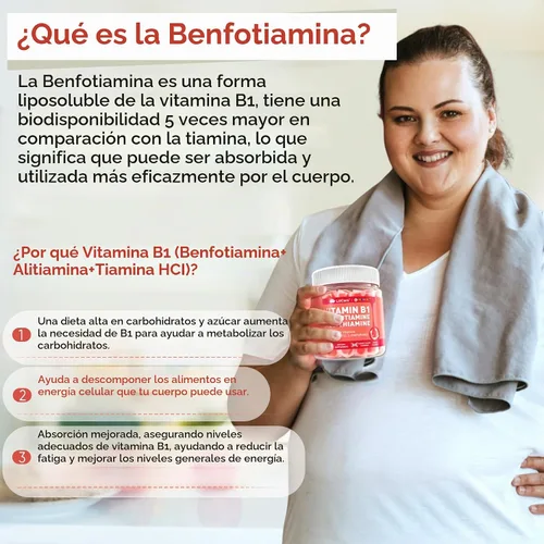 Vista 3 de Gomitas de vitamina B1 y complejo de vitamina B metilada, con benfotiamina, 60