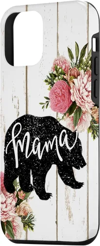 Vista 2 de Funda para iPhone 12 mini rústico de la casa rural linda mamá Woodgrain Shiplap Board Mama Bear