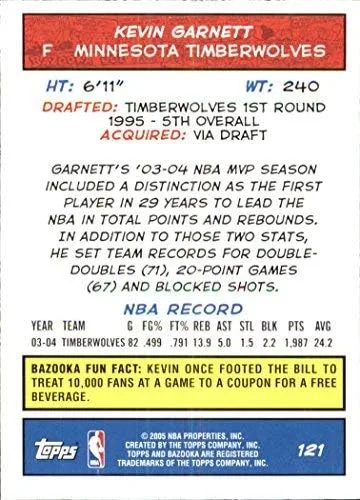 Vista 2 de 2004-05 Bazooka Gold #121 Kevin Garnett NBA Basketball Trading Card