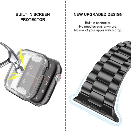 Vista 4 de iiteeology - Correa compatible con Apple Watch de 1.49" (38mm) Serie 3 2 1, correa mejorada de acero inoxidable con protector de pantalla