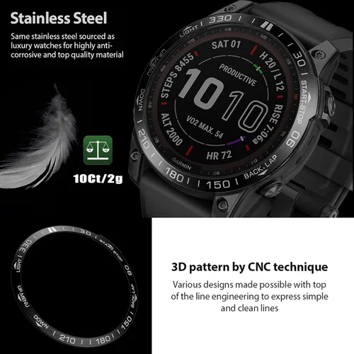 Vista 3 de Abanen Bisel de reloj para Garmin Fenix 7X Sapphire Solar, acero inoxidable pulido cubierta adhesiva antiarañazos, anillo de cubierta protectora