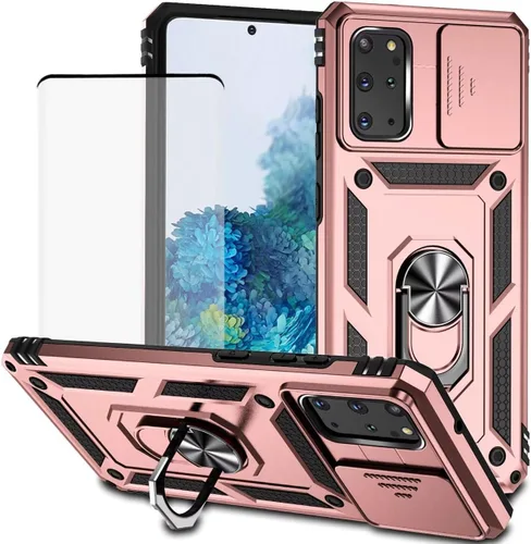 Vista 9 de Funda para Galaxy S20 Plus, Samsung S20+ SM-G985 con protector de pantalla de vidrio templado y cubierta de cámara deslizante, anillo magnético