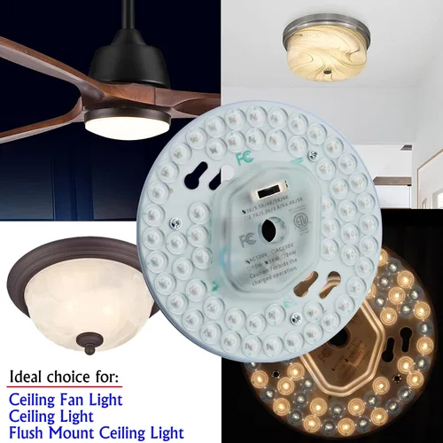 Vista 6 de Ventilador de techo LED regulable de 18 W, luz de montaje empotrado, kit de reacondicionamiento del motor, bombilla fluorescente circular de panel