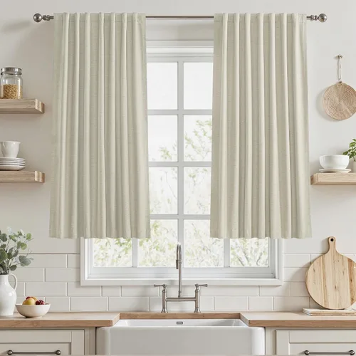 Vista 88 de UHITECH Cortinas opacas de 35 pulgadas de largo para sala de estar, 2 paneles, cortina opaca corta para cocina para ventanas pequeñas, cortinas
