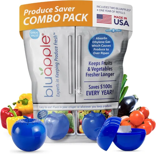 Vista 9 de Bluapple Produce Saver Absorbedor De Gas Etileno, Paquete De 2: Mantiene Las Frutas Y Verduras Frescas Por Más Tiempo En El Refrigerador Y Fruteros