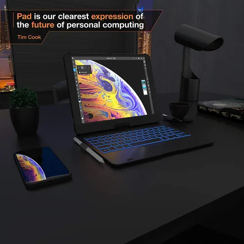 Vista 9 de Funda con teclado para iPad de 9ª generación (10.2 pulgadas, 2021) 360° 7 modos Retroiluminación 12 colores Delgada, ligera y protectora