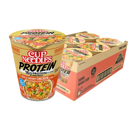 Vista 8 de Nissin Taza de fideos ramen con proteína, sabor a pollo picante con caldo de huesos, 16g de proteína, taza de 2.54 onzas (paquete de 6)