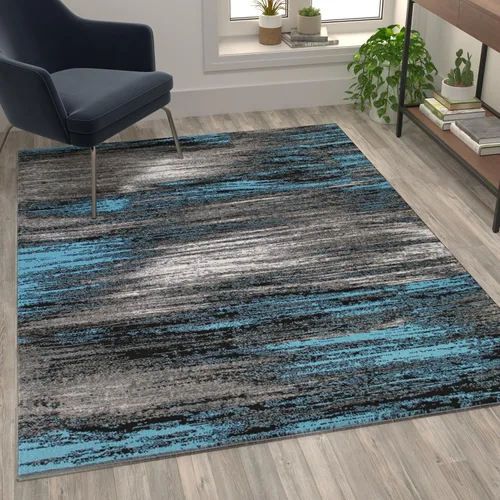 Vista 10 de Flash Furniture Rylan Collection - Alfombra contemporánea de olefinas azules, de pelo alto, 2 x 10 pies, respaldo de yute, pasillo, entrada