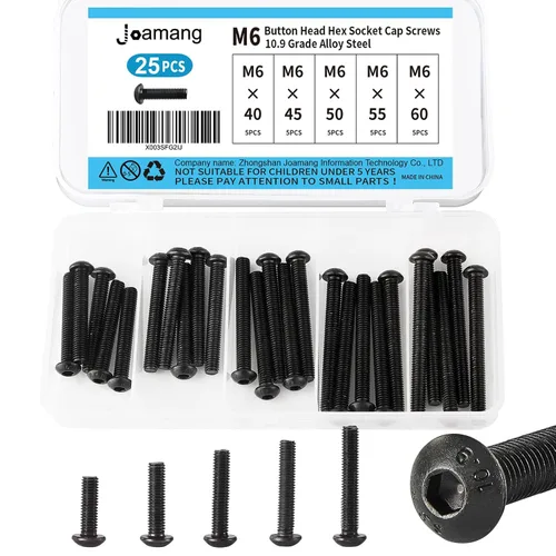 Vista 15 de Tornillos de cabeza de botón M6 x 8 mm, 12 mm, 16 mm, 20 mm, 25 mm, tornillos de cabeza de botón, acero de aleación de grado 10.9, acabado de óxido