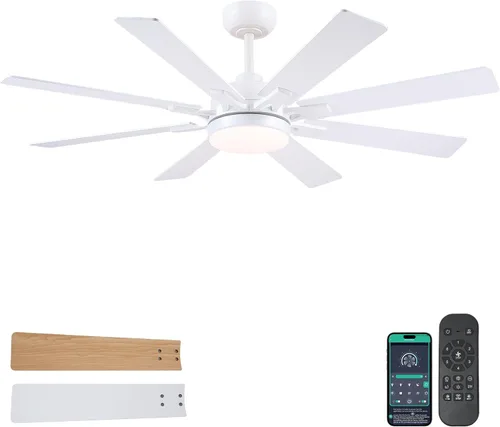 Vista 11 de Kviflon - Ventiladores de techo de 52 pulgadas con luces y control remoto/APP, ventilador de techo moderno para dormitorio, sala de estar, patio