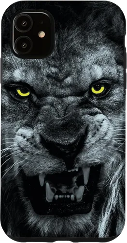Vista 5 de iPhone 15 Angry Lion Face Graphic With Angry Yellow Eyes Case