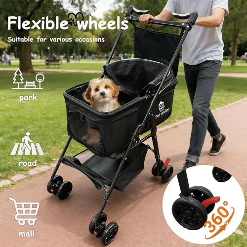Vista 6 de Cochecito para mascotas extra grande, carrito para mascotas para correr y viajar con cubierta climática, cochecito para gatos y perros para mascotas