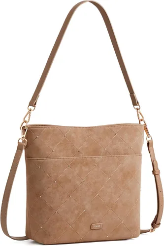 Vista 9 de S-ZONE Monederos de gamuza sintética para mujer, bolso tipo cubo, bolsa Café