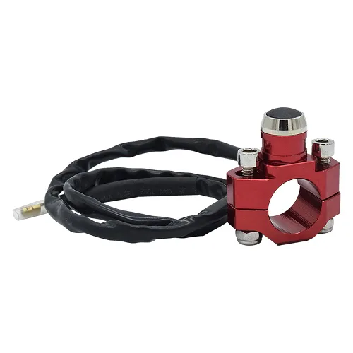 Vista 6 de CNC Aluminio 7/8 "Manillar de motocicleta Control cuerno arranque interruptor botón acción momentánea con dos conectores bala rojo