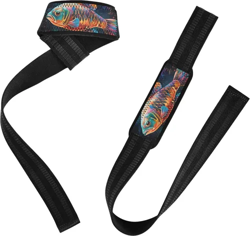 Vista 2 de Color Gradient Fish Lifting Wrist Straps for Weightlifting, Bodybuilding, Strength Training Padded Neoprene