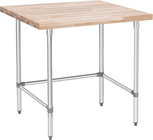 Vista 8 de Mesa de trabajo de madera con parte superior de arce estadounidense – 24 x 24 x 35 pulgadas, banco de trabajo de madera con base abierta