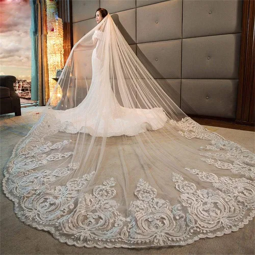 Vista 2 de Cibelle Womems largo de la boda velo nupcial 1 niveles 3M 4M 5M velos de encaje con peine libre S49