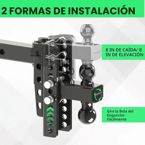 Vista 8 de Enganche de remolque ajustable para receptor de 2 pulgadas, caída