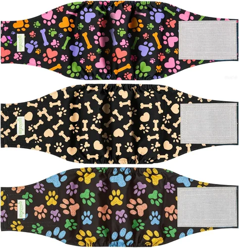 Vista 16 de Pañales para perro macho Wegreeco, lavables (paquete de 2), envoltorio para vientre lavable para perro macho, multicolor/fantasía (JEANS)