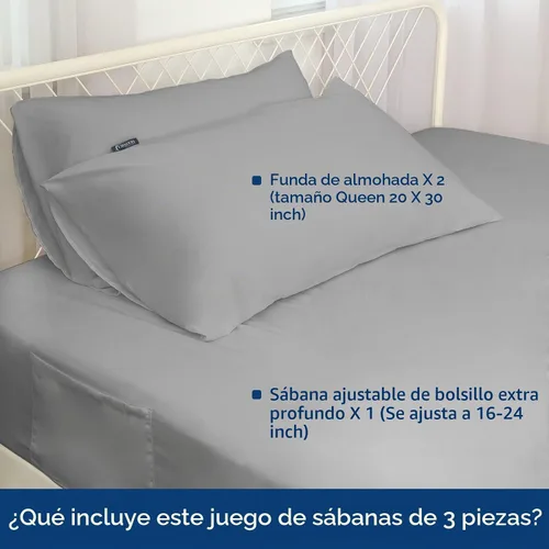 Vista 2 de Moonsea Juego de sábanas tamaño completo de bolsillo extra profundo para colchón de aire - Sábanas de bolsillo profundo juego de sábanas de cama Gris