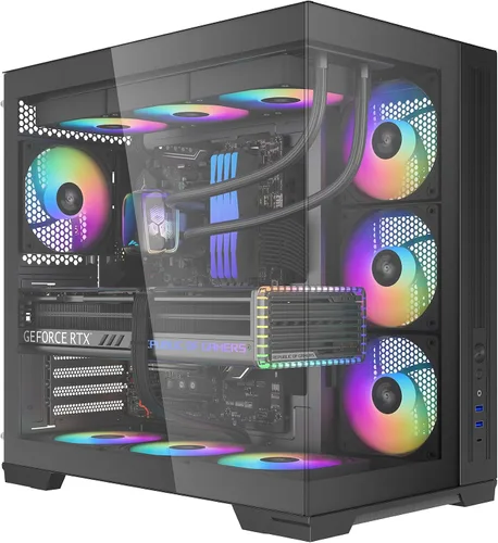 Vista 17 de SAMA V40 Mid Tower ATX Chasis – 6 × 120mm Ventiladores ARGB PWM Pre-Instalados, Paneles de Vidrio Templado Dual, Flujo de Aire Vertical, Diseño