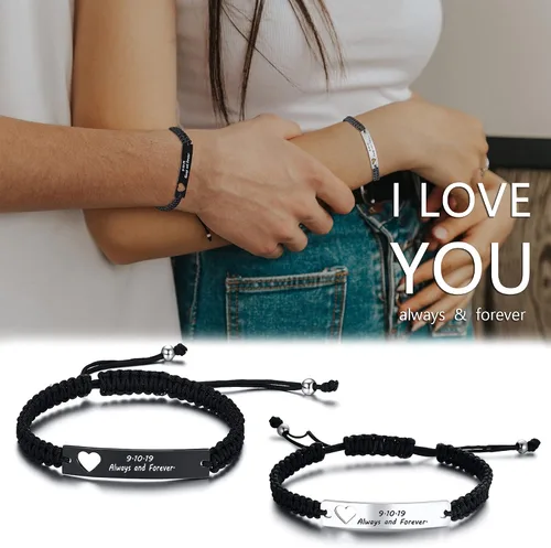 Vista 4 de XUANPAI Personalized Handmade Braided Bracelet with Hollow Heart Symbol Adjustable Rope Woven Bangle for Couple