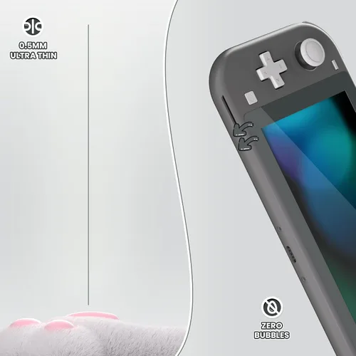 Vista 7 de eXtremeRate 2 Pack Gray Border Transparent HD Clear Saver Protector Film, Tempered Glass Screen Protector for Nintendo Switch Lite Anti-Scratch