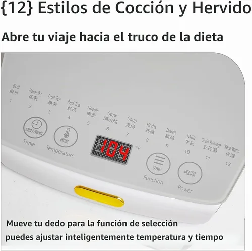 Vista 3 de Olla Eléctrica Saludable con Infusor y Olla para Guisar, Hervidor de Té Inteligente para Frutas Calientes, Control de Temperatura y Mantenimiento