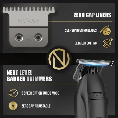 Vista 2 de NOVAH Grooming Recortadora de pelo profesional para hombres, recortadora de peluquería inalámbrica en T para barberos