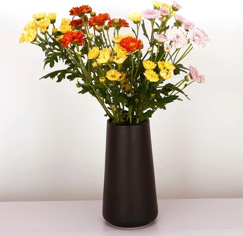Vista 5 de Jarrón negro de cerámica, jarrones simples para plantas de flores secas de hierba de las pampas, florero elegante esmerilado para estante de mesa