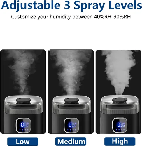 Vista 2 de KZF Humidificador grande para dormitorio, humidificador ultrasónico de niebla fría de 9L/2.5 galones con humidistato, boquilla de 360°, nivel