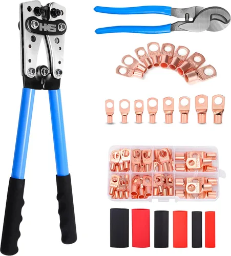 Vista 8 de HKS Herramienta de prensado de terminales de cable de batería 10-1 AWG - Engarzadora de cable resistente para terminales de anillo Terminales