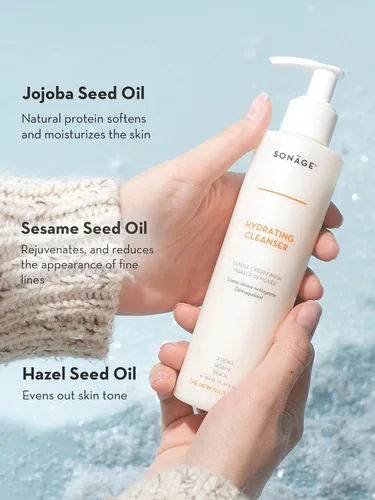 Vista 3 de SONAGE Limpiador facial hidratante para todo tipo de piel Crema suave lavado facial y removedor de maquillaje con aloe, manzanilla y vitamina E