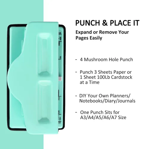 Vista 9 de Gocreate Mint Planner Hole Punch 11 discos de encuadernación suministrados ajustable para planificadores felices encuadernados en disco, perfora tu