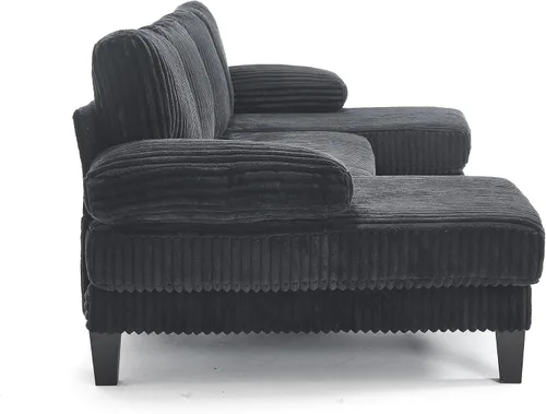Vista 4 de Sofá seccional en forma de U de gran tamaño con asiento profundo de pana con marco de madera maciza, sofá modular cómodo moderno con reposabrazos