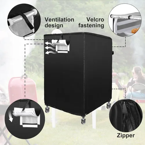 Vista 3 de Negro 10tier 23 "X28" X32" Sheet Rack Cover with Zipper, Ventilado, Oxford Cloth, For Baking, Cooking