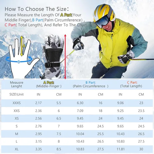 Vista 6 de Guantes de esquí, guantes de nieve impermeables y transpirables más cálidos para clima frío, se adaptan tanto a hombres como a mujeres, para padres
