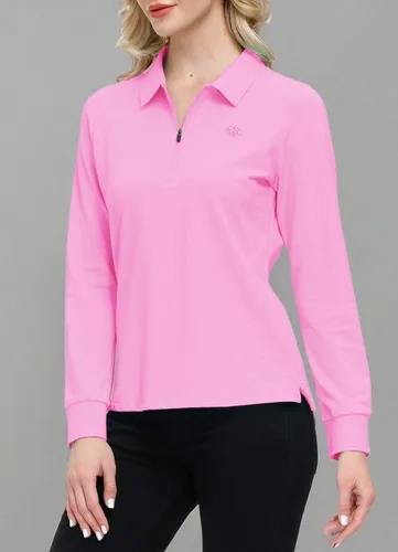Vista 52 de JINSHI Polo de golf para mujer, de manga larga, con cremallera, deportiva, de secado rápido, atlética, casual, ajustada
