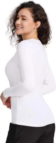 Vista 2 de COZYFIT Camisetas de Scrub de Manga Larga para Mujer - Camiseta Cómoda para Usar Debajo del Uniforme Blanco