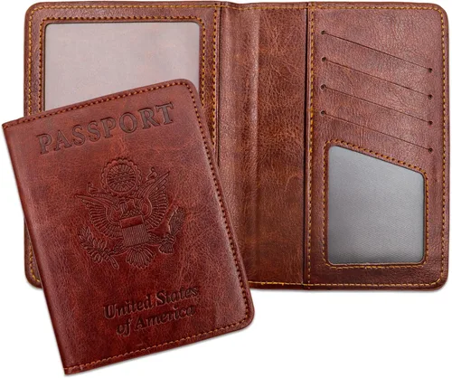 Vista 13 de Soporte para pasaporte para artículos esenciales de viaje, con bloqueo RFID, funda para tarjetas, funda de piel sintética para pasaporte