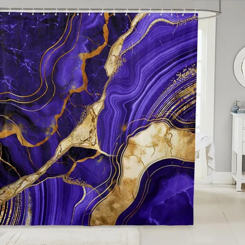 Vista 24 de Erosebridal Cortina de ducha de mármol negro, 72 pulgadas de ancho x 72 pulgadas de largo, juego de baño con grietas doradas, tela de textura