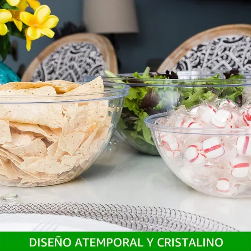 Vista 5 de PLASTICPRO - Cuencos desechables redondos de plástico transparente para servir aperitivos o ensaladas de fiesta, cuencos de plástico transparente