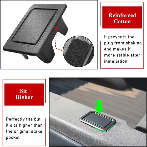 Vista 6 de TTCR-II Compatible con tapas de bolsillo para riel de cama Ram 2009-2018 Tapones de bolsillo de estaca para Ram 1500 2500 3500 Big
