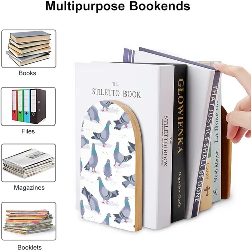 Vista 3 de Bird Rock Doves - Sujetalibros de madera resistente para estantes, tapones decorativos antideslizantes resistentes para libros, películas, CDs