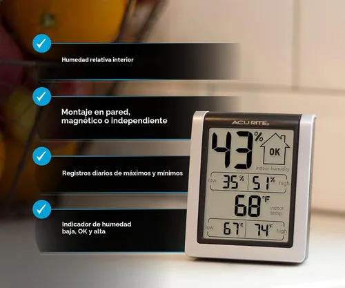Vista 2 de 00613 Monitor de humedad con termómetro interior, higrómetro digital e indicador de humedad