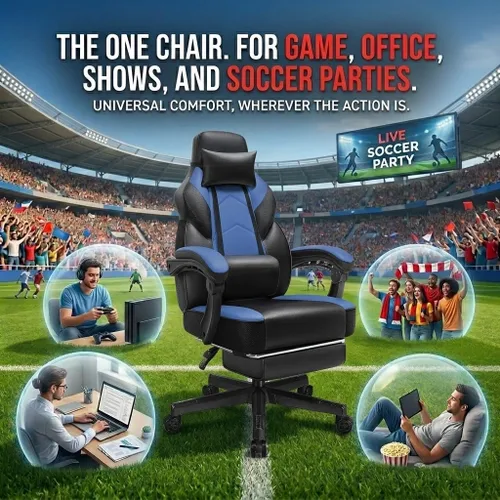 Vista 4 de Silla de videojuegos para adultos, silla de juegos con reposapiés, silla de computadora grande y alta con soporte lumbar de masaje, capacidad
